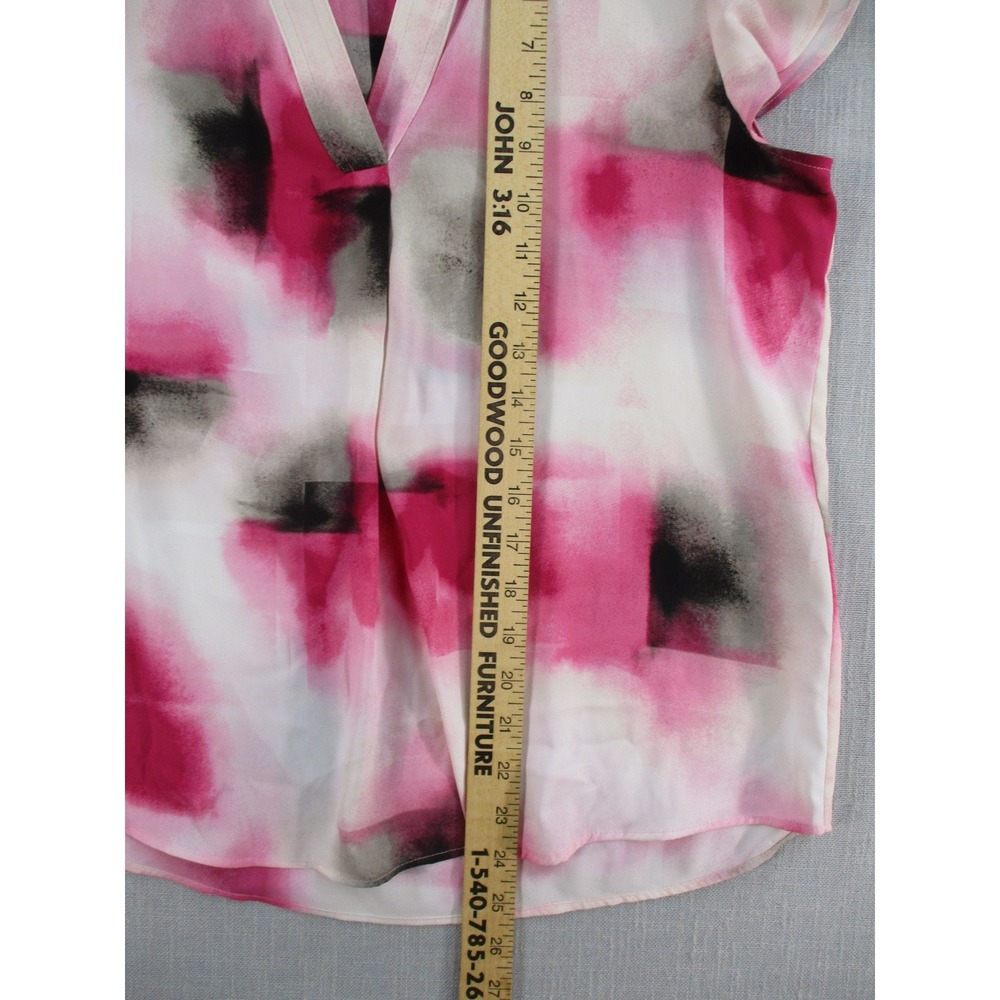 Calvin Klein Womens Pink Abstract Watercolor Flutter Sleeve Blouse Medium - Picture 7 of 10